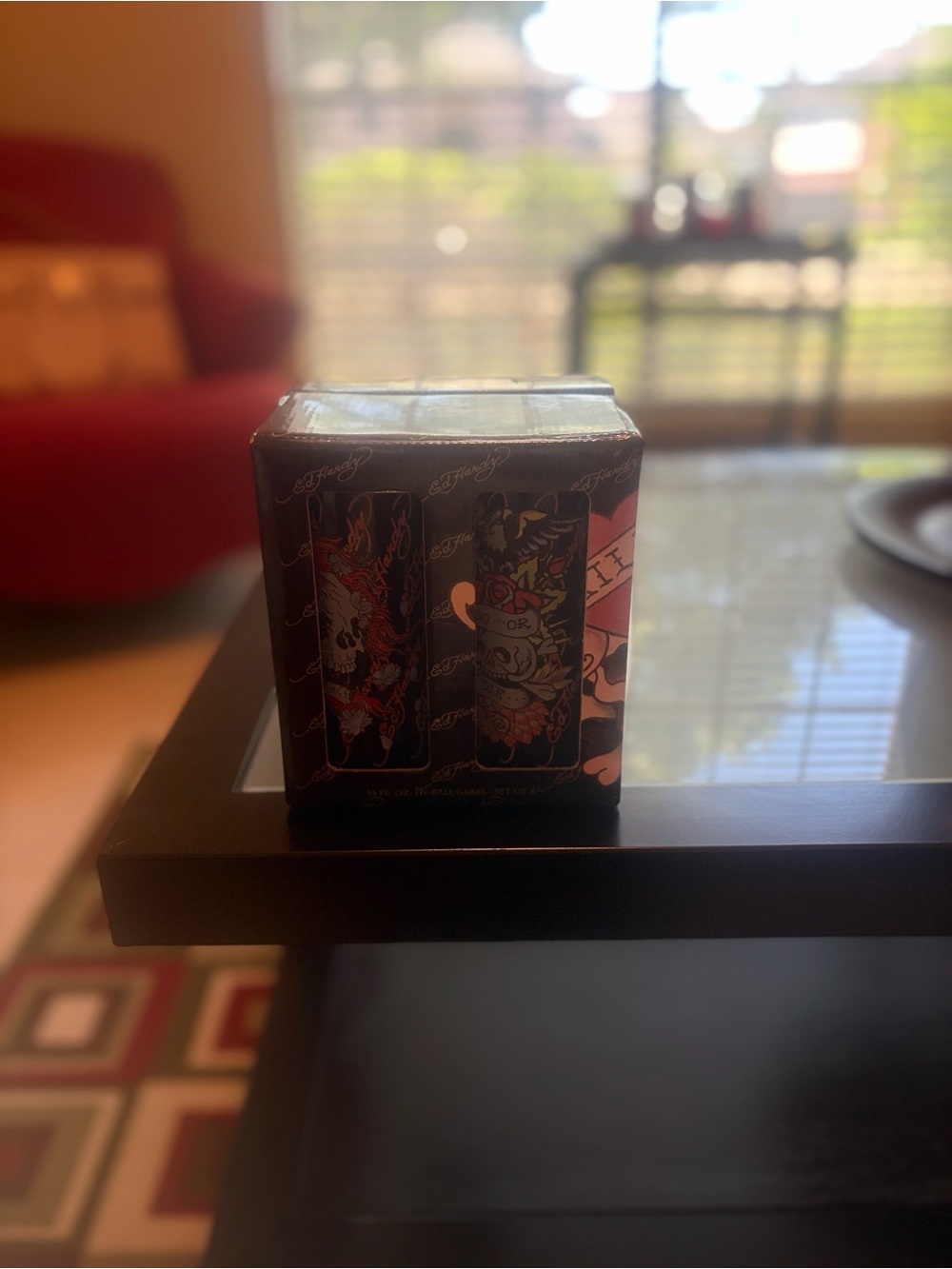 Ed Hardy Tattoo-Art Decorative Box in Black and Pink